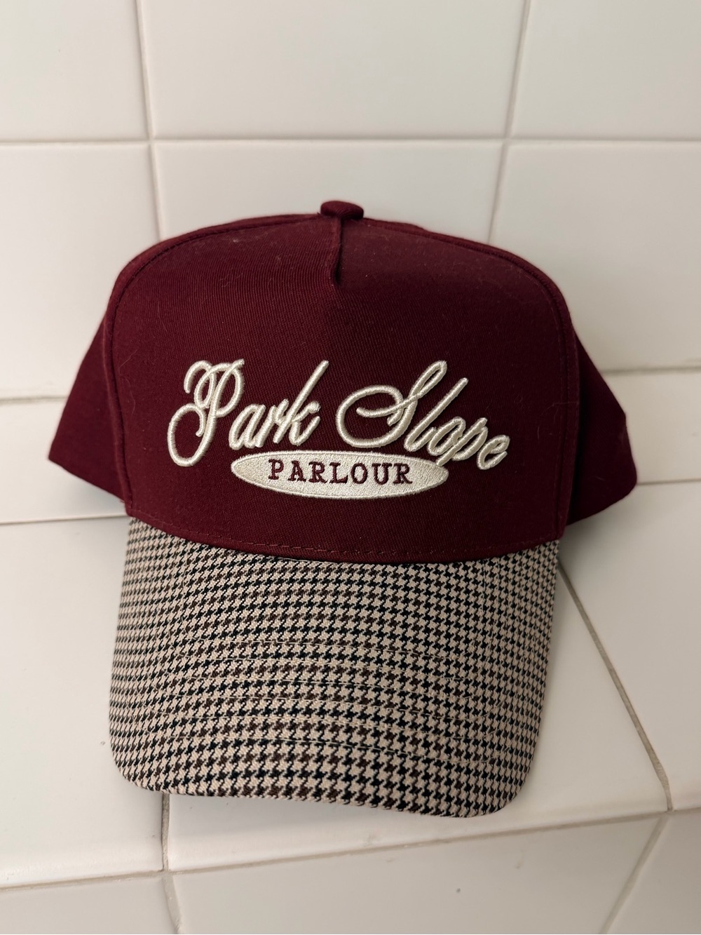 Anthropologie Maroon Cap with Houndstooth Brim